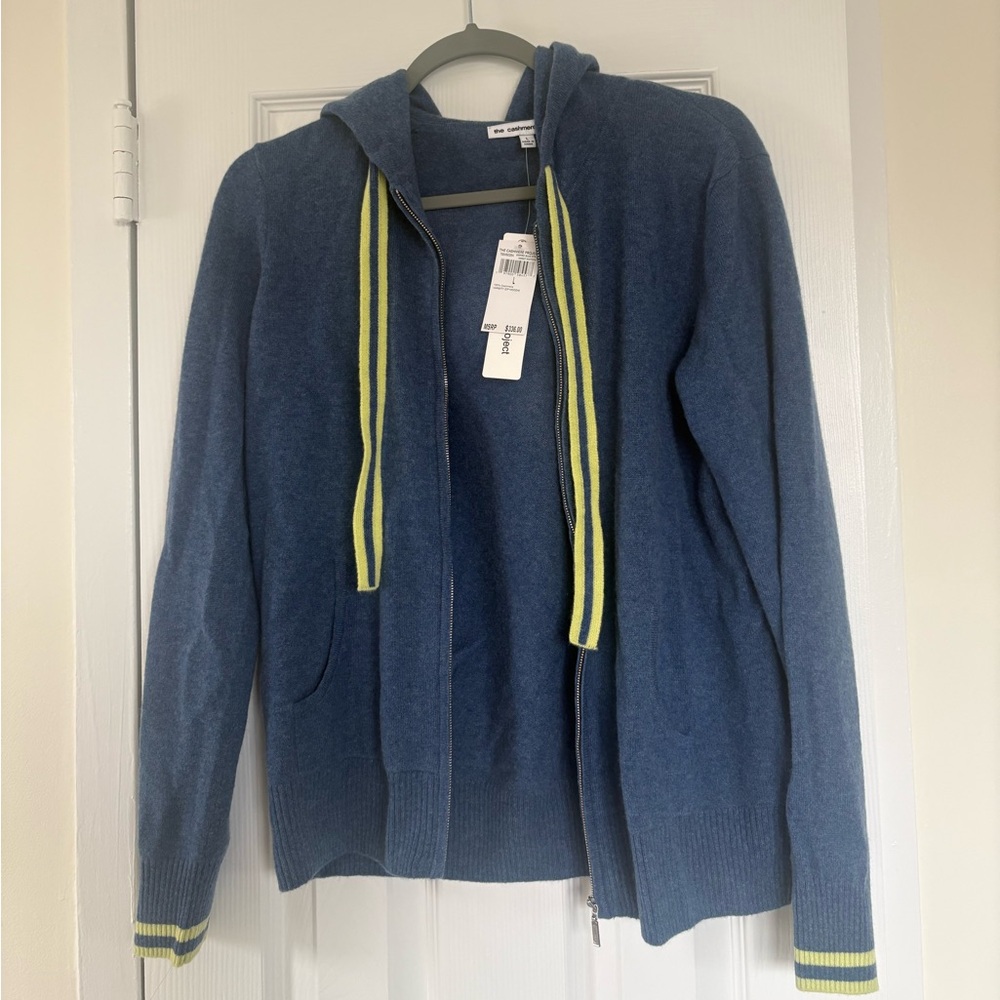 Women’s Navy Zip Hoodie Sweater with Lime Stripe Trim
